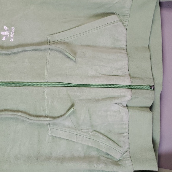 Adidas Womens Lime Green Cropped, Zip Up Hooded Velour Jacket. Large - Picture 4 of 8